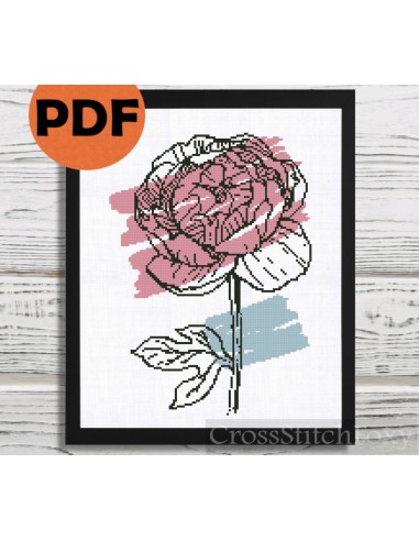 Boho Peony Flower cross stitch pattern commande en ligne