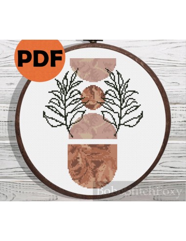 Marble boho leaves cross stitch pattern pas cheres