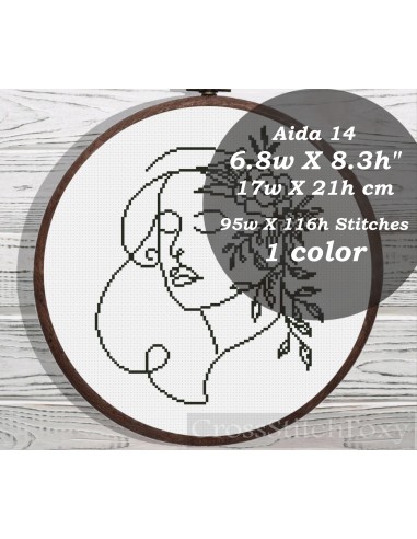 Line Art Female Floral Portrait cross stitch pattern En savoir plus