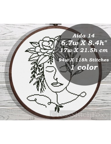 Line Art Female Floral Portrait cross stitch pattern vente chaude votre 