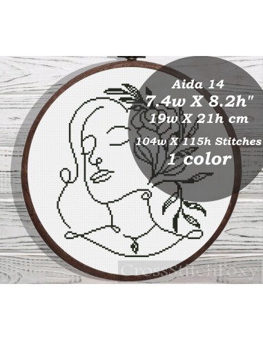 Line Art Girl Floral Portrait cross stitch pattern Amélioration de cerveau avec