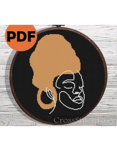 Line Art Black Girl Portrait cross stitch pattern Pour