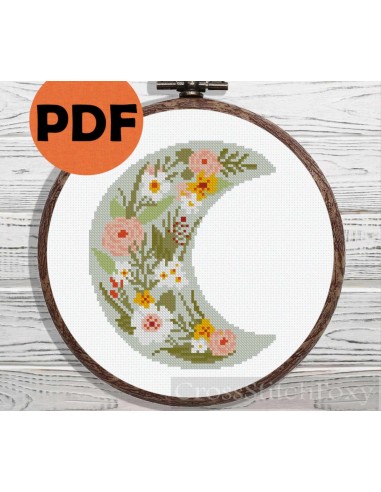 Floral moon cross stitch pattern Comparez plus de prix