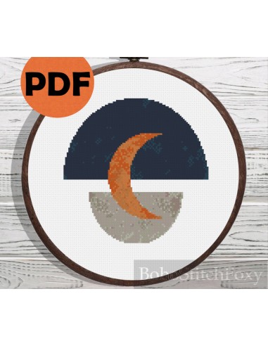 Mid Century Moon cross stitch pattern en stock