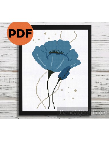 Blue Poppy Flower cross stitch pattern sélection de produits