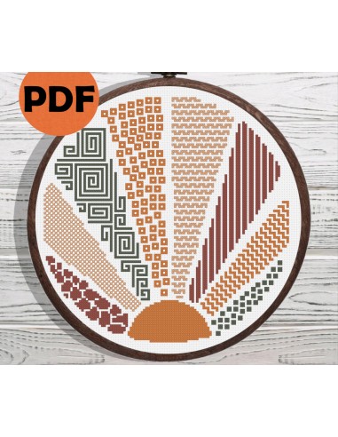 Geometric Boho Sun cross stitch pattern l'évolution des habitudes 