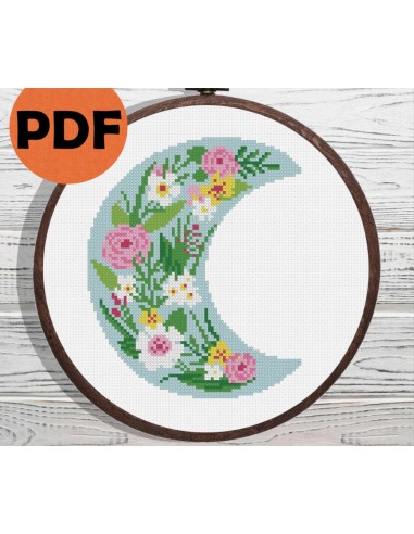 Floral moon cross stitch pattern outlet