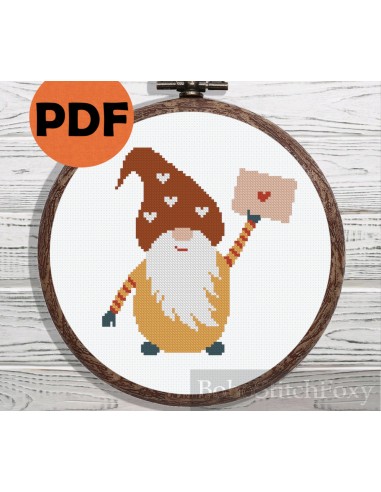 Boho Gnome With Love Letter cross stitch pattern le des métaux précieux