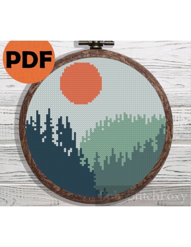 Easy small forest landscape cross stitch pattern l'évolution des habitudes 