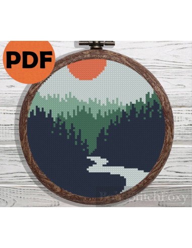 Small forest landscape cross stitch pattern Comparez plus de prix