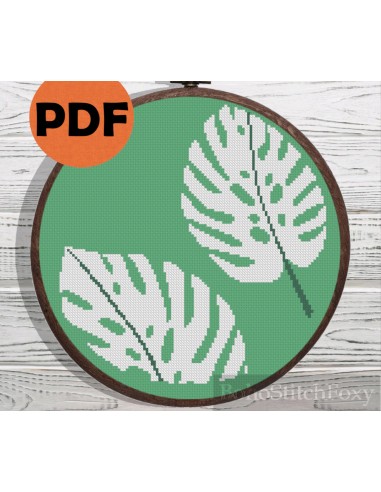 Monstera leaves cross stitch pattern de technologie