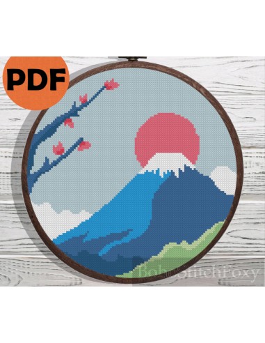 Japanese landscape cross stitch pattern la livraison gratuite