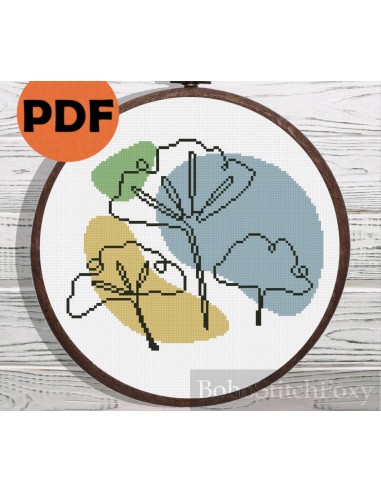 Boho Ginkgo biloba leaf cross stitch pattern de la marque