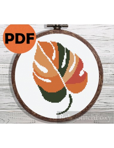 Abstract geometric monstera leaf cross stitch pattern l'achat 