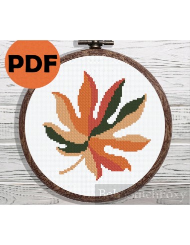 Abstract geometric leaf cross stitch pattern pas cher 