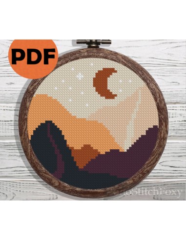 Boho moon landscape mini cross stitch pattern prix pour 