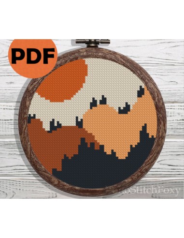 Boho sunset landscape mini cross stitch pattern suggérées chez