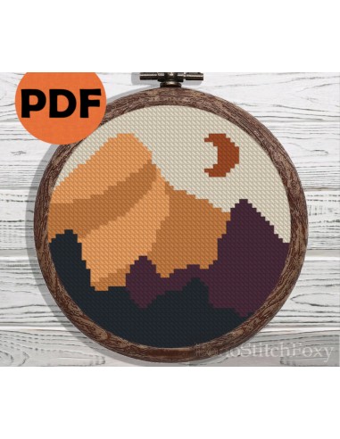 Boho moon landscape mini cross stitch pattern Comparez plus de prix