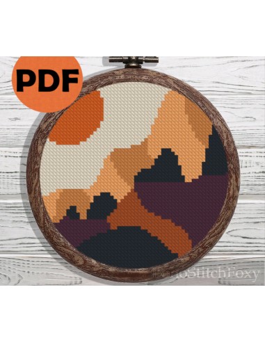 Boho sunset landscape mini cross stitch pattern outlet