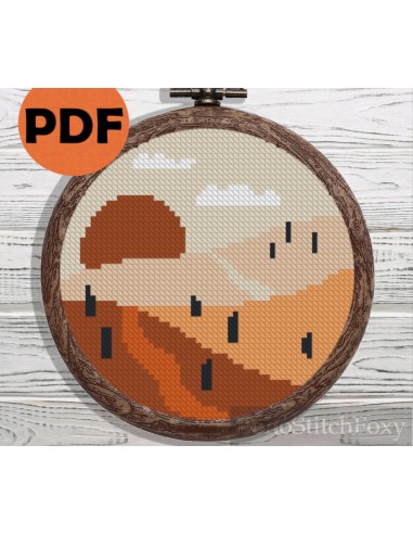 Boho sunset landscape mini cross stitch pattern Livraison rapide