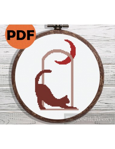 Boho Cat cross stitch pattern en linge