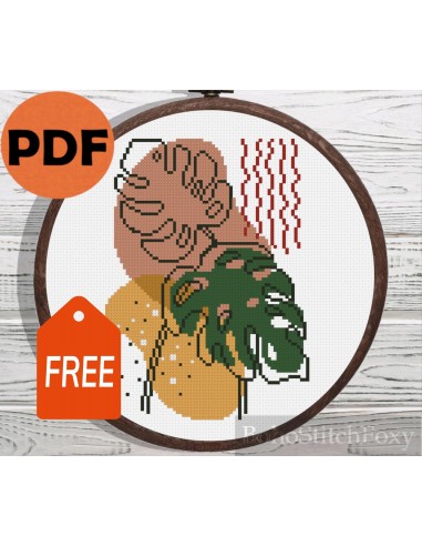 Line art monstera leaves cross stitch pattern Venez découvrir notre 