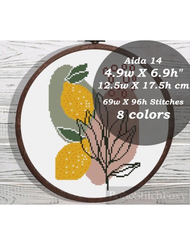 Boho lemon fruits and leaves cross stitch pattern pas cher 