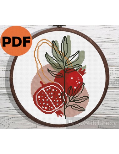 Boho garnet fruits and leaves cross stitch pattern d'Europe débarque