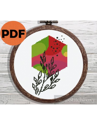 Boho leaves geometric shape cross stitch pattern france