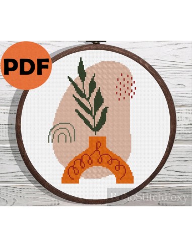 Modern abstract aesthetic pot vase cross stitch pattern sur le site 