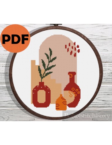 Modern abstract aesthetic pot vase cross stitch pattern Découvrez la collection