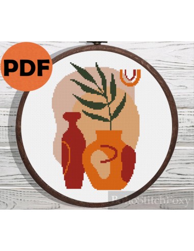 Modern abstract aesthetic pot vase cross stitch pattern la chaussure