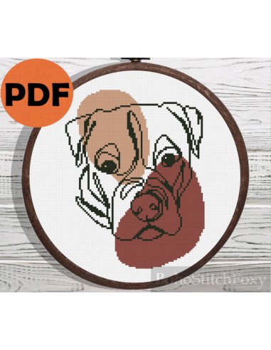 Boho dog portrait cross stitch pattern 2023