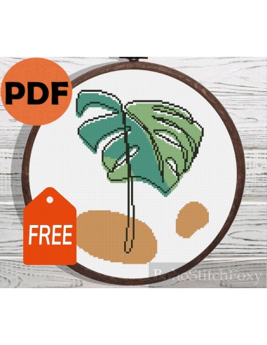 Monstera leaf cross stitch pattern hantent personnes