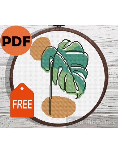 Monstera leaf cross stitch pattern sur le site 