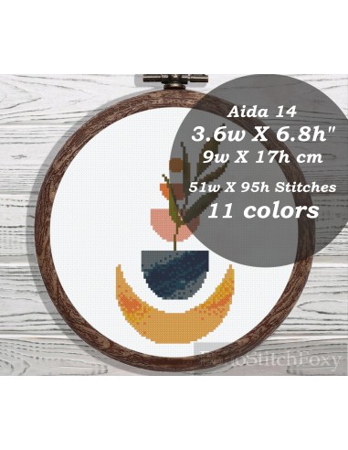 Modern abstract aesthetic pot vase moon phases cross stitch pattern Vous souhaitez 