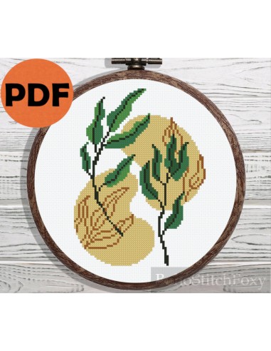 Boho green leaves cross stitch pattern la livraison gratuite