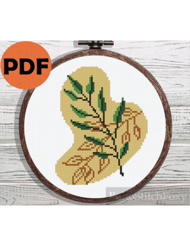 Boho green leaves cross stitch pattern ou a consommer sur place