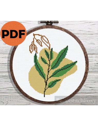 Boho green leaves cross stitch pattern Comparez plus de prix