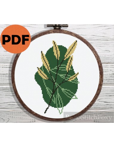 Boho green leaves cross stitch pattern de pas cher