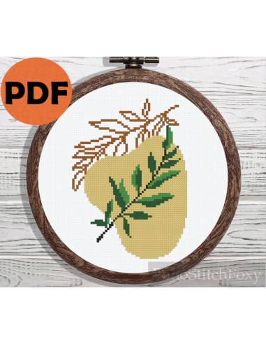 Boho green leaves cross stitch pattern offre 