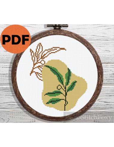 Boho green leaves cross stitch pattern Pour