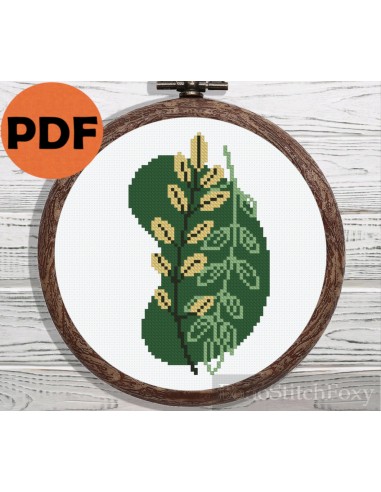 Green leaves boho cross stitch pattern de France