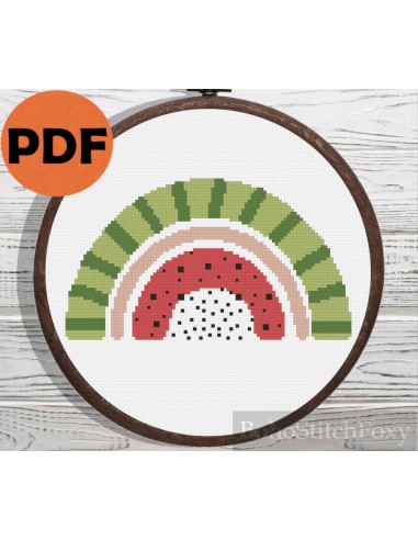 Watermelon summer rainbow cross stitch pattern ou a consommer sur place