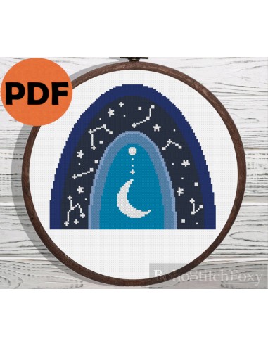 Boho rainbow moon and stars cross stitch pattern Découvrez la collection