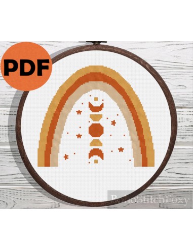 Modern boho rainbow moon phases cross stitch pattern vente chaude votre 