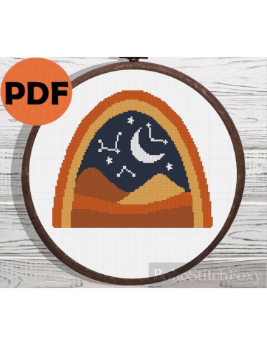 Boho rainbow moon and stars cross stitch pattern Dans la société mordern