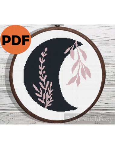 Boho Moon Phases Flower cross stitch pattern le concept de la Pate a emporter 