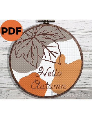 Hello Autumn leaf boho cross stitch pattern Fin de série