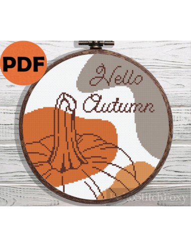 Hello Autumn pumpkin boho cross stitch pattern d'Europe débarque